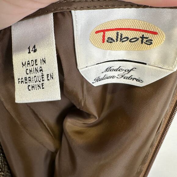 Talbots Wool Blend Brown Herringbone Midi Straight Skirt Womens Size 14 Office - Picture 10 of 13